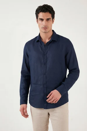 Buratti Pamuklu Regular Fit Klasik Yaka Uzun Kollu % 100 Keten Gömlek Erkek GÖMLEK CF26S1210000