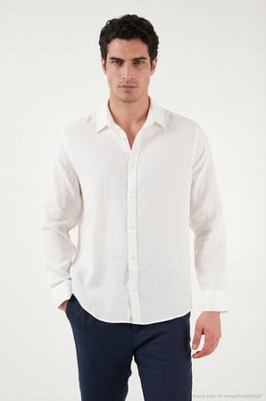 Buratti Pamuklu Regular Fit Klasik Yaka Uzun Kollu % 100 Keten Gömlek Erkek GÖMLEK CF26S1210000