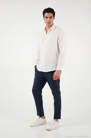 Buratti Pamuklu Regular Fit Klasik Yaka Uzun Kollu % 100 Keten Gömlek Erkek GÖMLEK CF26S1210000