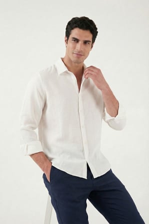 Buratti Pamuklu Regular Fit Klasik Yaka Uzun Kollu % 100 Keten Gömlek Erkek GÖMLEK CF26S1210000