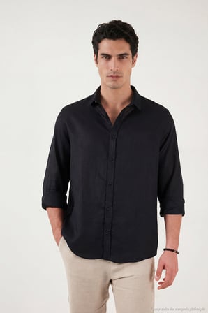 Buratti Pamuklu Regular Fit Klasik Yaka Uzun Kollu % 100 Keten Gömlek Erkek GÖMLEK CF26S1210000