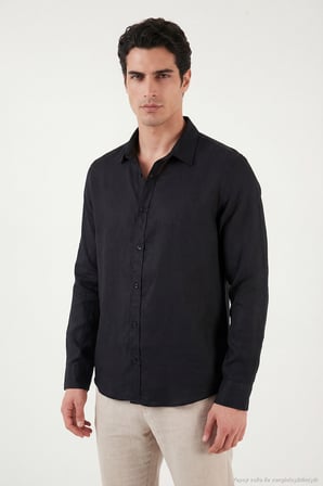Buratti Pamuklu Regular Fit Klasik Yaka Uzun Kollu % 100 Keten Gömlek Erkek GÖMLEK CF26S1210000