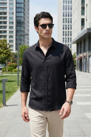Buratti Pamuklu Regular Fit Klasik Yaka Uzun Kollu % 100 Keten Gömlek Erkek GÖMLEK CF26S1210000