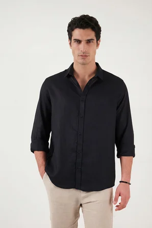 Buratti Pamuklu Regular Fit Klasik Yaka Uzun Kollu % 100 Keten Gömlek Erkek GÖMLEK CF26S1210000