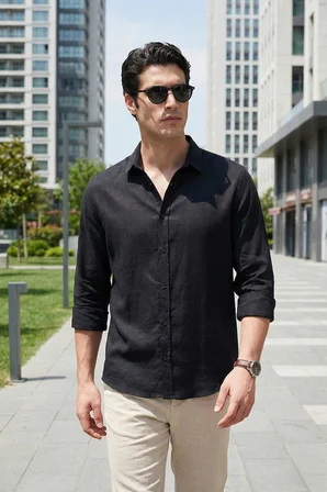 Buratti Pamuklu Regular Fit Klasik Yaka Uzun Kollu % 100 Keten Gömlek Erkek GÖMLEK CF26S1210000