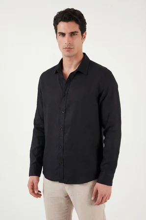 Buratti Pamuklu Regular Fit Klasik Yaka Uzun Kollu % 100 Keten Gömlek Erkek GÖMLEK CF26S1210000