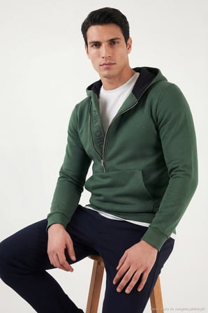 Buratti Pamuklu Slim Fit Kanguru Cepli Fermuar Detaylı Kapüşon Yaka Sweat Erkek SWEAT 575707