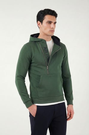 Buratti Pamuklu Slim Fit Kanguru Cepli Fermuar Detaylı Kapüşon Yaka Sweat Erkek SWEAT 575707