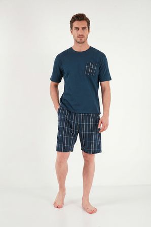 Buratti Kareli Pamuklu Regular Fit Şortlu Pijama Takımı Erkek PİJAMA TAKIMI 6572021 LACİVERT