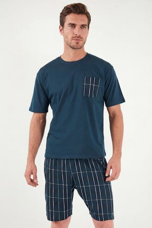 Buratti Kareli Pamuklu Regular Fit Şortlu Pijama Takımı Erkek PİJAMA TAKIMI 6572021 LACİVERT