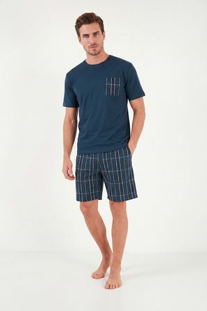 Buratti Kareli Pamuklu Regular Fit Şortlu Pijama Takımı Erkek PİJAMA TAKIMI 6572021 LACİVERT