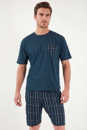 Buratti Kareli Pamuklu Regular Fit Şortlu Pijama Takımı Erkek PİJAMA TAKIMI 6572021 LACİVERT
