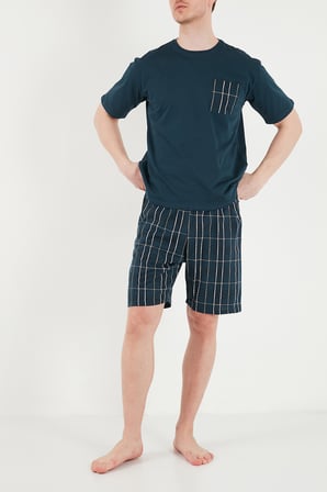 Buratti Kareli Pamuklu Regular Fit Şortlu Pijama Takımı Erkek PİJAMA TAKIMI 6572021 LACİVERT