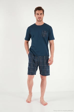 Buratti Kareli Pamuklu Regular Fit Şortlu Pijama Takımı Erkek PİJAMA TAKIMI 6572021 LACİVERT