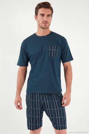 Buratti Kareli Pamuklu Regular Fit Şortlu Pijama Takımı Erkek PİJAMA TAKIMI 6572021 LACİVERT