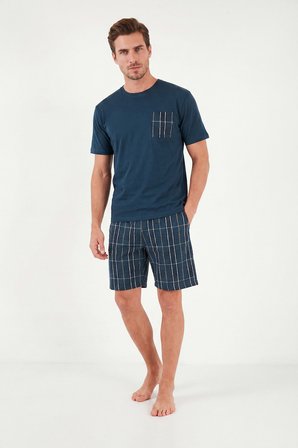 Buratti Kareli Pamuklu Regular Fit Şortlu Pijama Takımı Erkek PİJAMA TAKIMI 6572021 LACİVERT