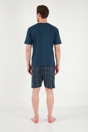 Buratti Kareli Pamuklu Regular Fit Şortlu Pijama Takımı Erkek PİJAMA TAKIMI 6572021 LACİVERT