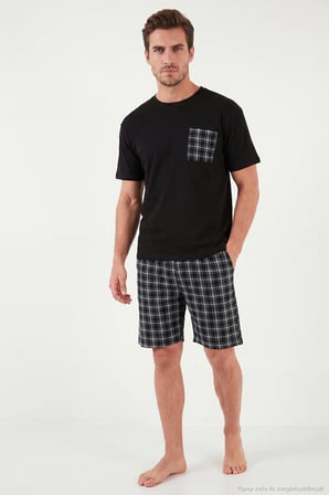 Buratti Kareli Pamuklu Regular Fit Şortlu Pijama Takımı Erkek PİJAMA TAKIMI 6572021 SİYAH
