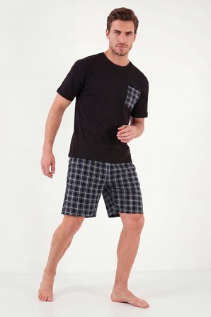 Buratti Kareli Pamuklu Regular Fit Şortlu Pijama Takımı Erkek PİJAMA TAKIMI 6572021 SİYAH