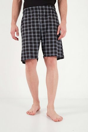 Buratti Kareli Pamuklu Regular Fit Şortlu Pijama Takımı Erkek PİJAMA TAKIMI 6572021 SİYAH