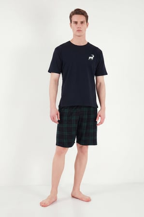 Buratti Kareli Pamuklu Regular Fit Şortlu Pijama Takımı Erkek PİJAMA TAKIMI 6572022 LACİVERT