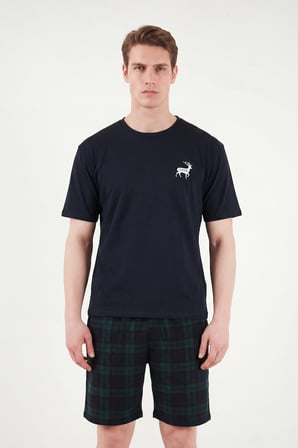 Buratti Kareli Pamuklu Regular Fit Şortlu Pijama Takımı Erkek PİJAMA TAKIMI 6572022 LACİVERT
