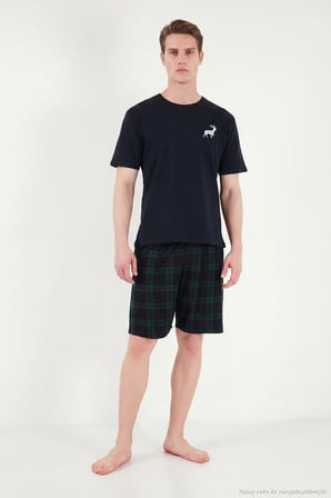 Buratti Kareli Pamuklu Regular Fit Şortlu Pijama Takımı Erkek PİJAMA TAKIMI 6572022 LACİVERT