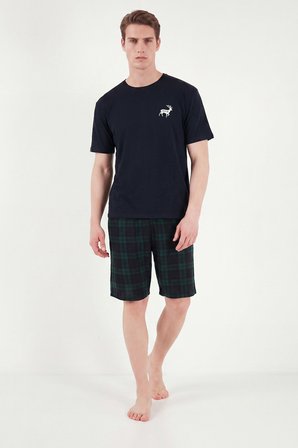 Buratti Kareli Pamuklu Regular Fit Şortlu Pijama Takımı Erkek PİJAMA TAKIMI 6572022 LACİVERT
