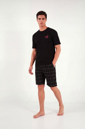 Buratti Kareli Pamuklu Regular Fit Şortlu Pijama Takımı Erkek PİJAMA TAKIMI 6572022 SİYAH