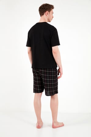 Buratti Kareli Pamuklu Regular Fit Şortlu Pijama Takımı Erkek PİJAMA TAKIMI 6572022 SİYAH