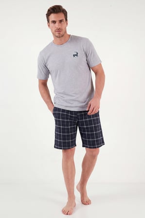 Buratti Kareli Pamuklu Regular Fit Şortlu Pijama Takımı Erkek PİJAMA TAKIMI 6572022 GRİ
