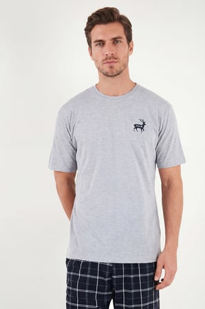 Buratti Kareli Pamuklu Regular Fit Şortlu Pijama Takımı Erkek PİJAMA TAKIMI 6572022 GRİ