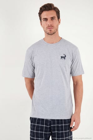 Buratti Kareli Pamuklu Regular Fit Şortlu Pijama Takımı Erkek PİJAMA TAKIMI 6572022 GRİ