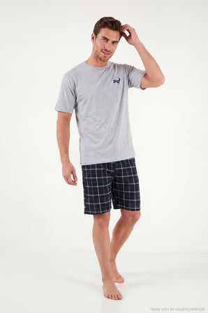 Buratti Kareli Pamuklu Regular Fit Şortlu Pijama Takımı Erkek PİJAMA TAKIMI 6572022 GRİ