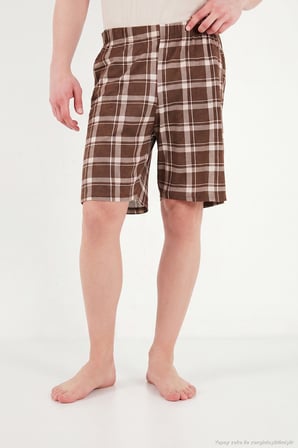 Buratti Kareli Pamuklu Regular Fit Şortlu Pijama Takımı Erkek PİJAMA TAKIMI 6572022 BEJ