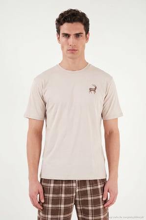 Buratti Kareli Pamuklu Regular Fit Şortlu Pijama Takımı Erkek PİJAMA TAKIMI 6572022 BEJ