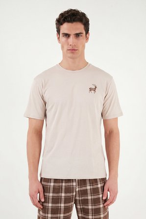Buratti Kareli Pamuklu Regular Fit Şortlu Pijama Takımı Erkek PİJAMA TAKIMI 6572022 BEJ