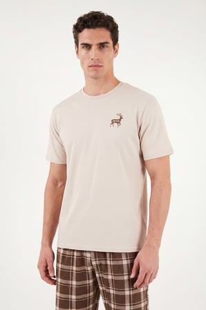 Buratti Kareli Pamuklu Regular Fit Şortlu Pijama Takımı Erkek PİJAMA TAKIMI 6572022 BEJ