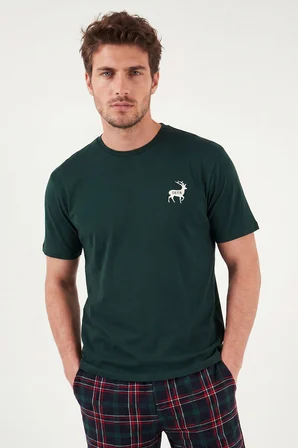 Buratti Kareli Pamuklu Regular Fit Şortlu Pijama Takımı Erkek PİJAMA TAKIMI 6572022 YEŞİL