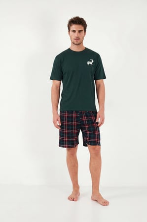 Buratti Kareli Pamuklu Regular Fit Şortlu Pijama Takımı Erkek PİJAMA TAKIMI 6572022 YEŞİL
