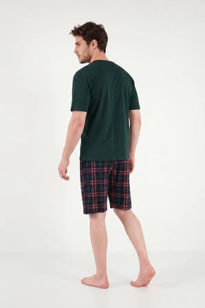 Buratti Kareli Pamuklu Regular Fit Şortlu Pijama Takımı Erkek PİJAMA TAKIMI 6572022 YEŞİL