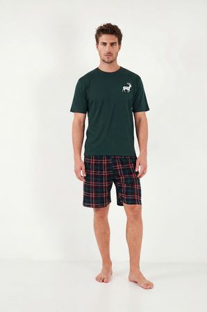 Buratti Kareli Pamuklu Regular Fit Şortlu Pijama Takımı Erkek PİJAMA TAKIMI 6572022 YEŞİL