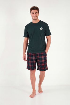 Buratti Kareli Pamuklu Regular Fit Şortlu Pijama Takımı Erkek PİJAMA TAKIMI 6572022 YEŞİL