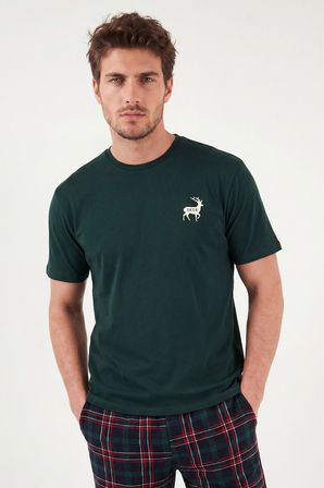Buratti Kareli Pamuklu Regular Fit Şortlu Pijama Takımı Erkek PİJAMA TAKIMI 6572022 YEŞİL