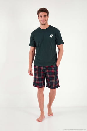 Buratti Kareli Pamuklu Regular Fit Şortlu Pijama Takımı Erkek PİJAMA TAKIMI 6572022 YEŞİL