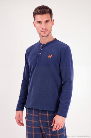 Buratti Ekoseli Düğmeli Bisiklet Yaka Yumuşak Polar Pijama Takımı Erkek PİJAMA TAKIMI 6097019 İNDİGO