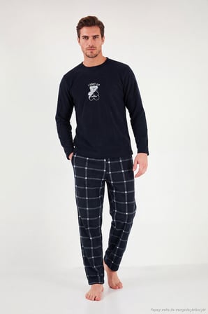 Buratti Ekoseli Yumuşak Dokulu Bisiklet Yaka Polar Pijama Takımı Erkek PİJAMA TAKIMI 6097044 LACİVERT