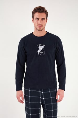 Buratti Ekoseli Yumuşak Dokulu Bisiklet Yaka Polar Pijama Takımı Erkek PİJAMA TAKIMI 6097044 LACİVERT