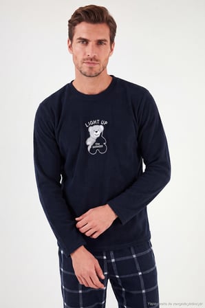 Buratti Ekoseli Yumuşak Dokulu Bisiklet Yaka Polar Pijama Takımı Erkek PİJAMA TAKIMI 6097044 LACİVERT