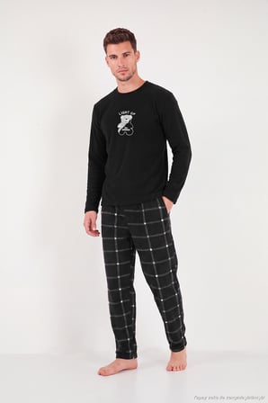 Buratti Ekoseli Yumuşak Dokulu Bisiklet Yaka Polar Pijama Takımı Erkek PİJAMA TAKIMI 6097044 SİYAH